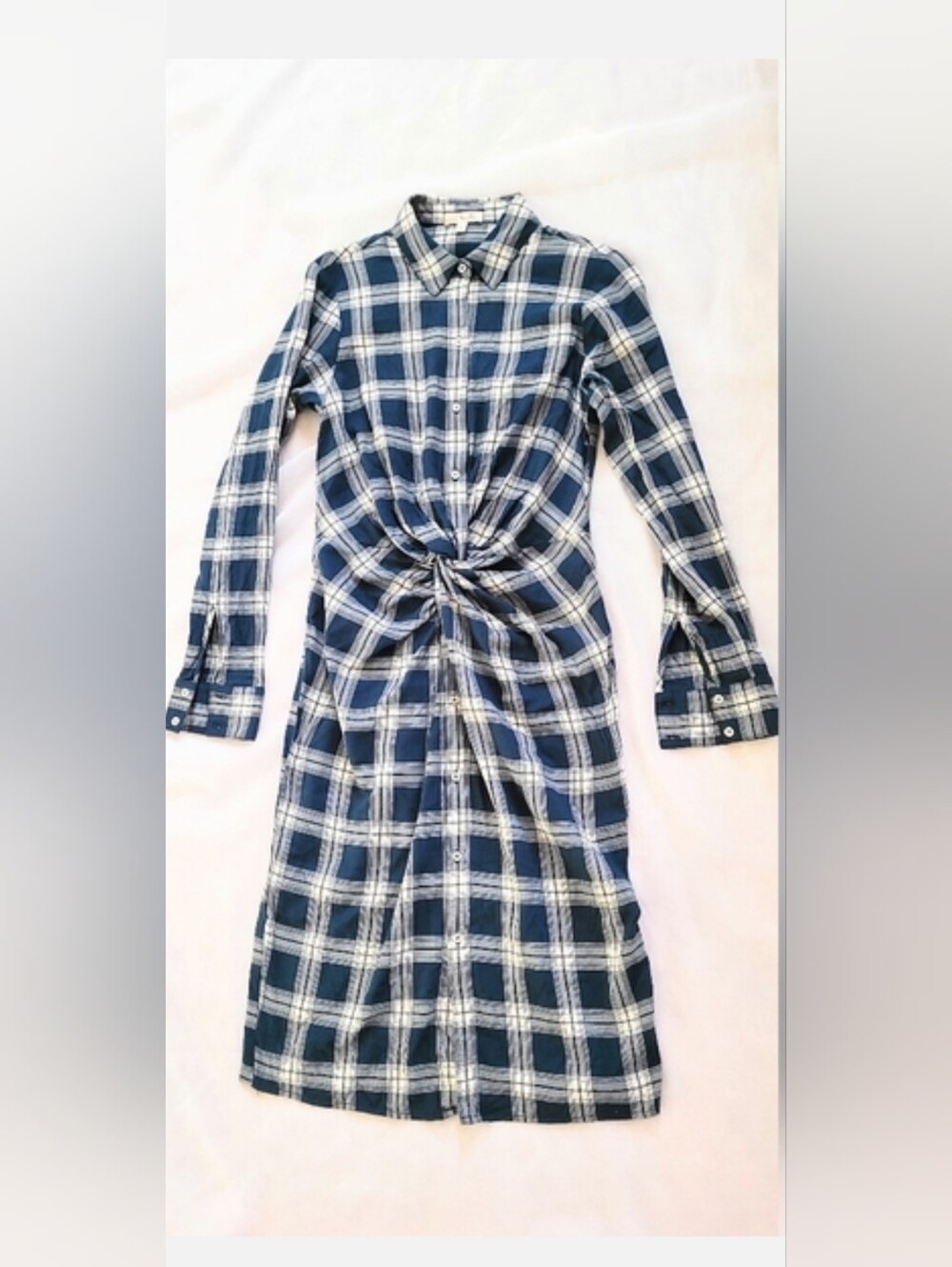 NWOT!Fall Y2k Flannel Knit Ruched Midi Dress Women's Plaid Chic Shirtdress Small